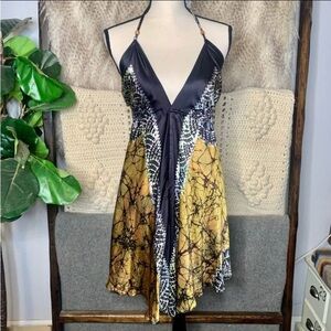 American made Vintage Dress Monarch butterfly silk halter
